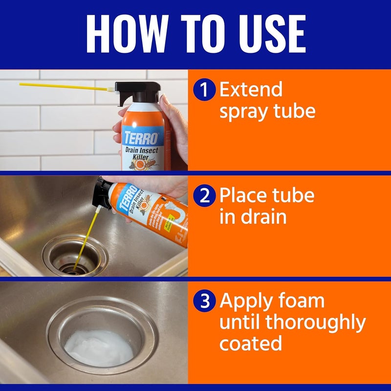 Terro مبيد حشرات المجاري - رذاذ T590 لمكافحة ذباب المجاري - علاج رغوي لذباب الفاكهة وذباب المنزل والصراصير - Image 4